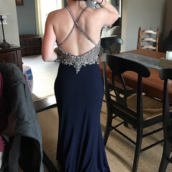Navy blue and silver prom dress - Picture 2 of 5